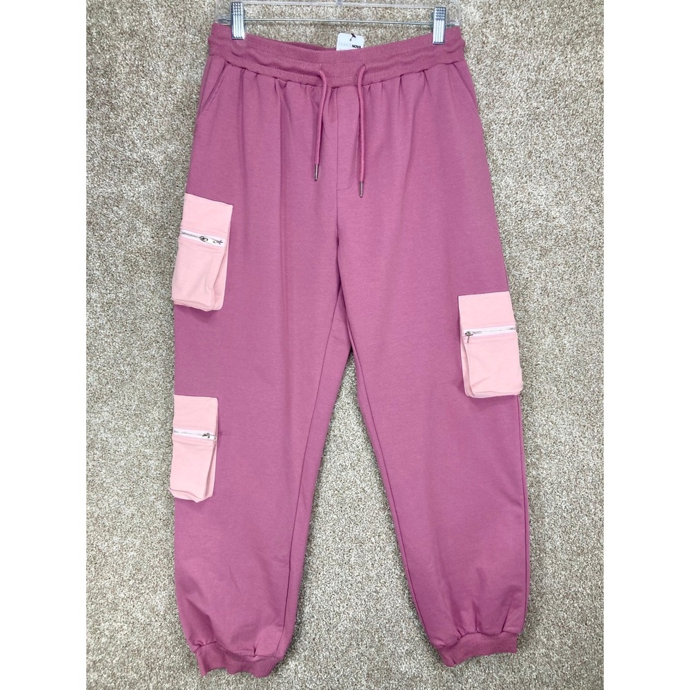 Fashion Nova Multi Zipper Pocket Cargo Jogger Sweatpants Women L Pink Streetwear